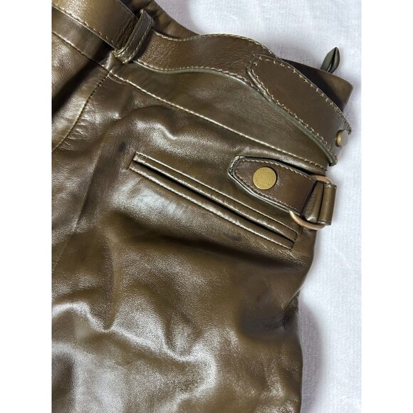 Belstaff Womens Size XS Leather Pleated Shorts With Belt In Brown - Picture 15 of 16